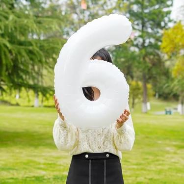 Imagem de Balão de creme número 6 de 81 cm para decoração de 1º aniversário, balões grandes autoinfláveis com números bege 0-9, balões brancos de hélio para mulheres, homens, artigos de festa de aniversário