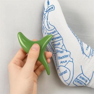 Imagem de Massageador de três cantos, cera de abelha verde natural jade rosto Gua Sha massageador de três cantos haste corpo pé massagem bastão ferramenta de saúde