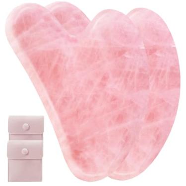 Imagem de 2 ferramentas faciais para Gua Sha, pedra de jade natural para Guasha, bastões de massagem manual para esculpir a linha do queixo e reduzir inchaço, ferramenta de massagem facial, ferramenta de