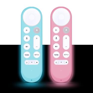 Imagem de [Pacote com 2] Capa protetora adequada para controle remoto de voz Google TV Streamer 4K TV GY3LE (azul brilhante + rosa brilhante)