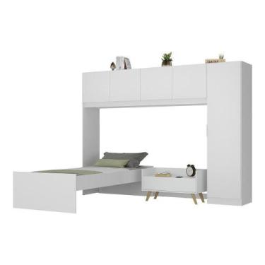 Imagem de Cama De Solteiro Com Colchão/guarda Roupa/mesa De Cabeceira Retrô Dubl