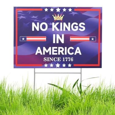Imagem de Placa No Kings In America Yard 43.2 cm x 30.5 cm Dupla face Resist Hate Save Democracy Placa de plástico ondulado durável para jardim com estaca de metal H