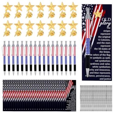 Imagem de 24 conjuntos de presentes para o dia dos veteranos, acessórios patrióticos – canetas com bandeira americana, marcadores de livro, vermelho, branco, azul, agradecimento militar, presentes para