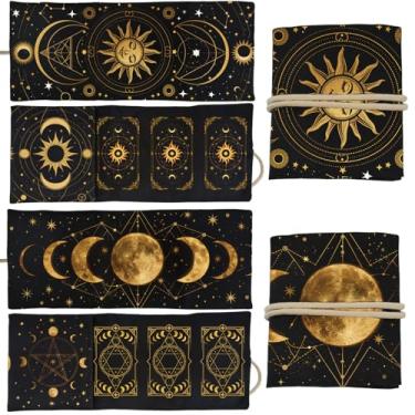 Imagem de GLOBLELAND 2Pcs Sun Moon Tarot Card Holder with Layout Pattern Moon Phases Polyester Tarot Magic Divination Large Storage Pouch Accessories for Playing Cards and Tarots