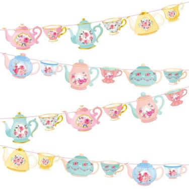 Imagem de Banner de decoração de festa de chá Faccito Vintage, 5 unidades
