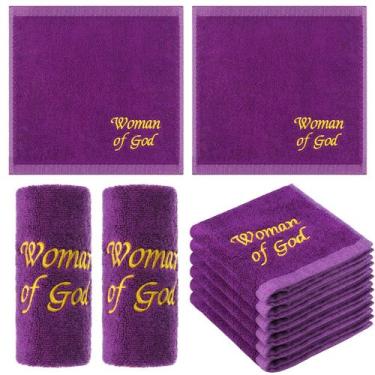 Imagem de Toalhas Pastor Buryeah Woman of God, algodão roxo, 30 x 30 cm, 6 unida