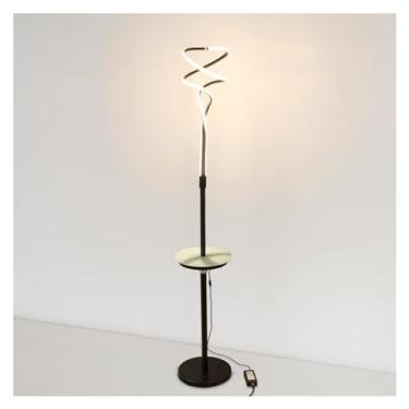 Imagem de Luminária de chão Candeeiro de pé moderno com mesa, candeeiro leitura em porta USB, para salas estar, quartos, escritório(Preto)