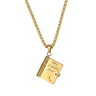Imagem de Colar My Little Star: Pingente de livro de aço inoxidável aberto com 6 páginas, presente para filha, de mãe, pai, formatura, aniversário, lembrança, standard, Aço inoxidável, Sem Pedra Preciosa