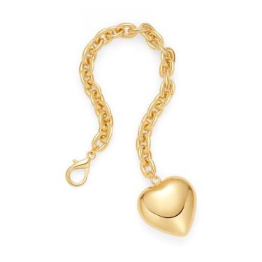 Imagem de HESSAWELL Pulseira de coração de corrente grossa para mulheres, pulseira de elos com fecho de lagosta em tom dourado joia moderna presente