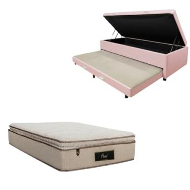 Imagem de Cama Box Baú Solteiro com Auxiliar (Bicama) + Colchão Cloud Molas Ensacadas C/Pillowtop 32cm | Kit Completo com Cabeceira Botonê Opcional | Diversas Cores (2, CORINO ROSA, SEM CABECEIRA)