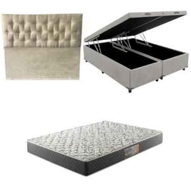 Imagem de Cama Box Baú Bipartida Blindada com Colchão de Espuma D33 20cm + Cabeceira Botonê (CORINO CINZA, Casal Bipartido)