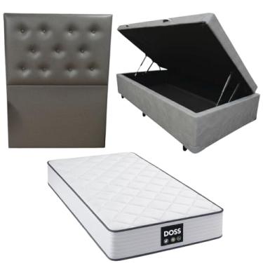 Imagem de Cama Box Baú Blindada com Colchão Doss Molas Ensacadas 30cm + Cabeceira Botonê (CORINO CINZA, Solteiro)
