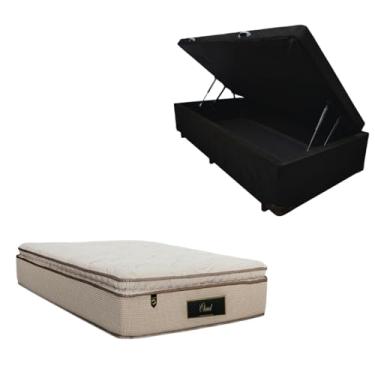 Imagem de Cama Box Baú Blindada com Colchão Cloud Molas Ensacadas C/Pillowtop 32cm (SUEDE PRETO, Solteiro)
