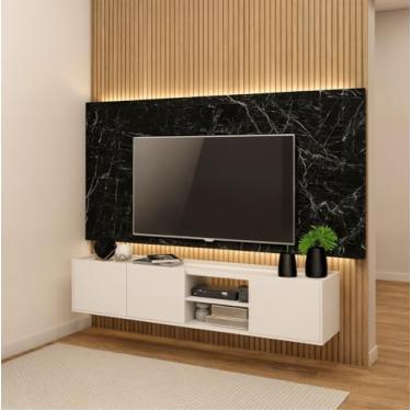 Imagem de Rack Suspenso de Parede 1.55m Cor Branca Para TV e Decoração Design Moderno e Otimização de Espaço