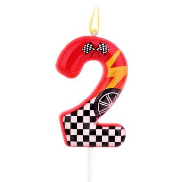 Imagem de Velas Aniversário com Tema Corrida, Velas com Números Corrida Design Roda Xadrez Vermelho Preto e Branco Decorações de Bolo Aniversário Adequadas para Festas Infantis (2)