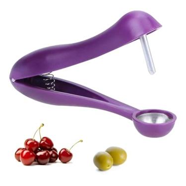 Imagem de Descaroçador de Azeitonas e Cerejas, Utensílio de Cozinha em Aço Inoxidável, Roxo, 12,5 cm, Manual, Lavável na Lava-Louças