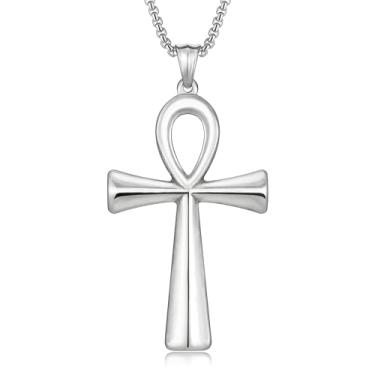 Imagem de HEXALOVA Colar de cruz para homens, pingente de cruz de aço inoxidável prateado com corrente, colar punk gótico, joia cristã gótica para mulheres, Aço inoxidável, Sem Pedra Preciosa