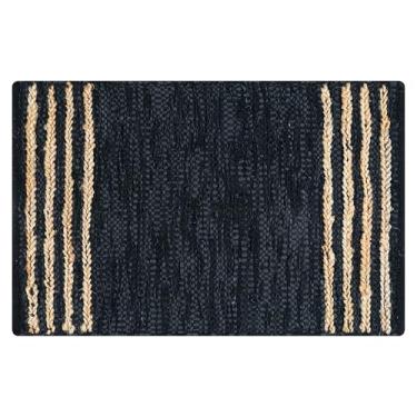 Imagem de RIANGI Tapete de área de juta/couro tecido à mão - 2 x 3 pés - Tapetes retangulares reversíveis bege rústico para quarto, cozinha, sala de estar - Tapete de juta de 5 x 90 cm