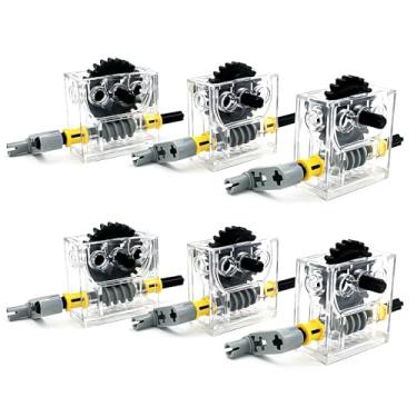 Imagem de 6 Set of Technic Trans-Clear GEARBOX ASSEMBLY Kits Compatible with legoes Technic Trans-Clear Wormbox gear motor REDUCER block Mindstorms robotics ev3 NXT transparent robot power functions 6588