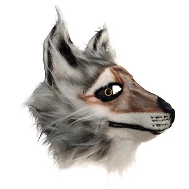 Imagem de Xanmmdylum Chapéu de lobo de pelúcia animal cosplay lobo máscara com capuz de látex, acessório para fantasia de cosplay de Halloween, adulto