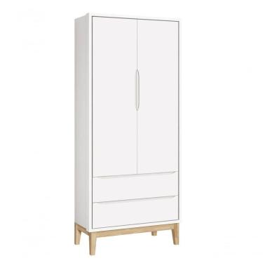 Imagem de Guarda-roupa Retrô 2 Portas Classic New Branco Fosco Com Natural - Reller