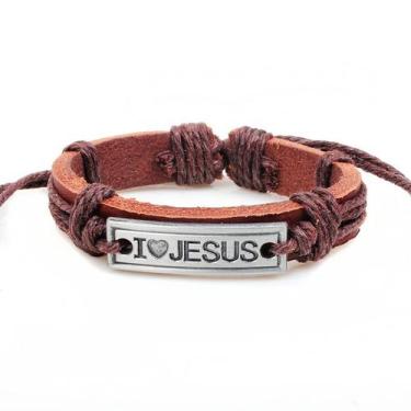 Imagem de Pulseira de couro I Love Jesus para homens, religiosa cristã C - yiwei