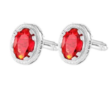 Imagem de Abotoaduras vermelhas rubi em formato oval com cristal transparente pa