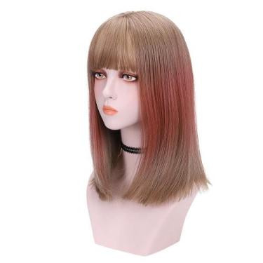 Imagem de Peruca elegante rosa gradiente sintética resistente ao calor de 45 cm 