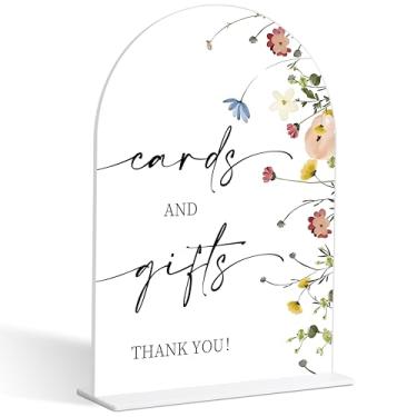 Imagem de Placa de cartões e presentes, placa de mesa de presente estilo flor para recepção de casamento, chá de panela e noivado, decorações de festa de centro de mesa, lembrancinhas de chá de casamento, placa