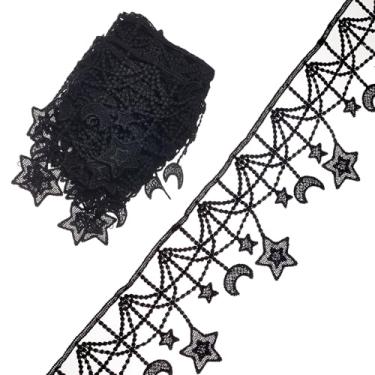 Imagem de letsinstyle Acabamento de renda bordado estrela lua de 1,9 m de largura, fita de crochê de costura preta, suprimento de renda para enfeites de vestuário faça você mesmo, decorações de mesa de festa de