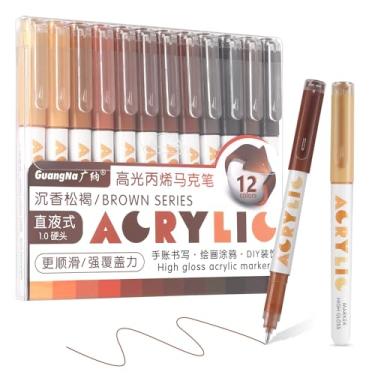 Imagem de Marcadores de tinta acrílica, marcadores de acrílico de 12 cores com ponta de bala, cobertura forte, grande capacidade de tinta, canetas de tinta multiuso para pintura rupestre, artesanato, bricolagem