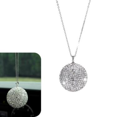 Imagem de CyperFair Pingente de espelho retrovisor de bola de cristal brilhante, enfeite decorativo de sonhos de strass, acessório de carro elegante para mulheres, adequado para a maioria dos veículos (branco)