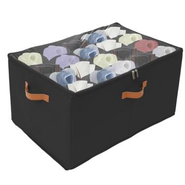 Imagem de HJJWNDDNG Caixa de armazenamento de sapatos para armário, organizador de armazenamento de sapatos dobrável com capa transparente e 4 alças para até 20 pares para armário (preto)