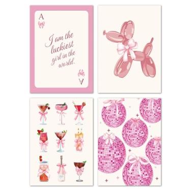 Imagem de Decoração de arte de parede de quarto infantil, impressões de parede de coquete rosa para meninas adolescentes, pôsteres de pintura de arco e coquetel para decoração de sala de estar, quarto de casa