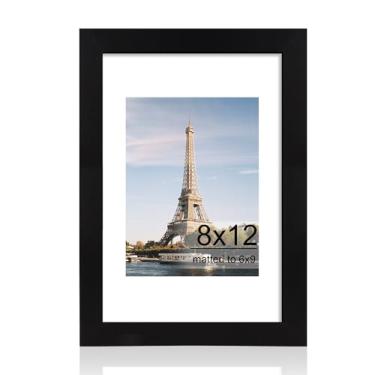 Imagem de iRahmen Porta-retrato 20 x 30 cm com vidro temperado HD, exiba imagens 15 x 23 com tapete ou 20 x 30 sem tapete, molduras de madeira para mesa e parede (preto, 1 pacote)