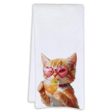 Imagem de Cabana Bro Toalhas de cozinha engraçadas de gato malhado laranja para coquetel, presentes para amantes de gatos, toalhas de mão de prato de chá para decoração de carrinho de cozinha, presentes para