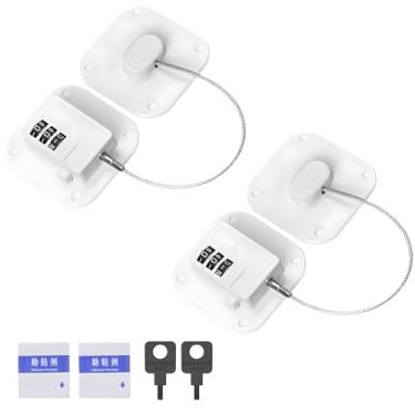 Imagem de Fechadura de combinação de geladeira, fechaduras de segurança de porta de chaves, 2 travas adesivas para armário, gaveta de geladeira, janela, sem furadeira