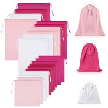 Imagem de Hillban 20 bolsas de brinquedo de cetim com cordão organizador de brinquedos de seda bolsa de presente leve multiuso dobrável saco de viagem para mulheres e homens, 3 tamanhos (M, G, GG, rosa)