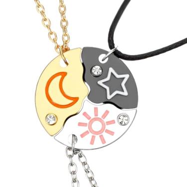 Imagem de Ajcotahm Colar BFF para 3, quebra-cabeça, sol, lua, estrela, pingentes, lindos colares de amizade, joias para mulheres, melhores amigas e irmãs