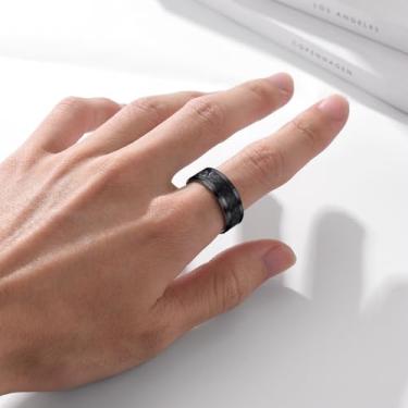 Imagem de Anéis de tungstênio preto para homens, aço inoxidável, fibra de carbono, anéis de polegar tamanho 7-11, 11, Aço inoxidável, Sem pedra preciosa