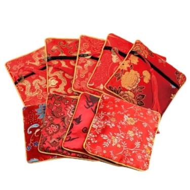 Imagem de Bolsa de Dinheiro Estilo Chinês Dragão Pequena Bolsa de Mão Pequena Lona Bordado Bolsa de Moedas com Borla Doce Flor Bolsa de Embalagem para Estudantes, D, Bolsa para moedas