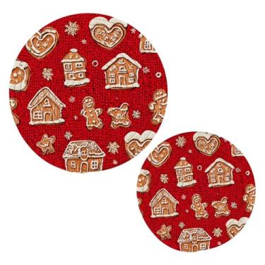 Imagem de Blueangle 2 peças de suporte de panela de biscoito de gengibre - conjunto de pegadores de panela de tecido redondo - almofadas quentes trançadas de algodão - porta-copos - tapetes de mesa para