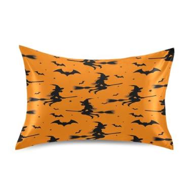 Imagem de Blueangle Fronha de cetim Halloween Witches para cabelo e pele, fronha de seda, tamanho Queen (50,8 x 76,2 cm) - Capas de almofada de cetim refrescantes com fecho de envelope (119)