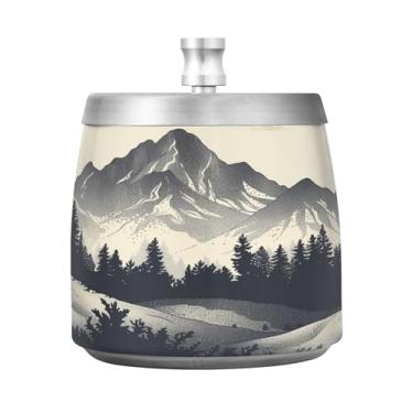 Imagem de SEHANY Cinzeiro Majestic Mountain Peak com tampa para cigarros, à prova de vento, sem fumaça, aço inoxidável, cinzeiros para uso interno e externo, grande, inodoro, para fumantes, decoração de