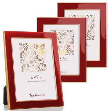 Imagem de Fun Memories Porta-retrato 12 x 18 cm – 3 peças de moldura de vidro esmaltado vermelho com borda de metal dourado e cavalete para exibição em bancadas, mesas, estantes, mesas e paredes (vermelho