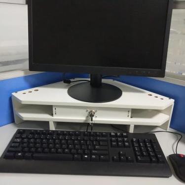 Imagem de uhyOHF Suporte para monitor de canto branco com gaveta, suporte organizador ergonômico de tela triangular, elevador de canto universal para PC, laptop, TV (