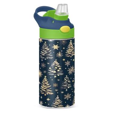 Imagem de YETTASBIN Garrafa de água de árvore de Natal para crianças, 340 g, à prova de vazamento, parede dupla, isolada, copo de viagem com tampa de canudo para meninas, meninos e crianças