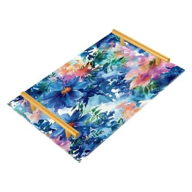 Imagem de Wassud Bandeja de banheiro com alças flores coloridas (2) organizador de perfume de joias de acrílico para balcão de cozinha de banheiro 30 x 20 cm