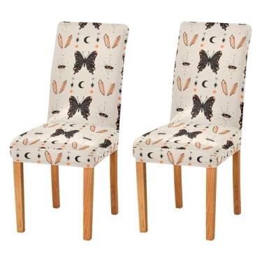 Imagem de Wassud Capas de cadeira de borboletas pretas para cadeira de jantar elásticas capas de cozinha laváveis conjunto de 2 protetores de assento