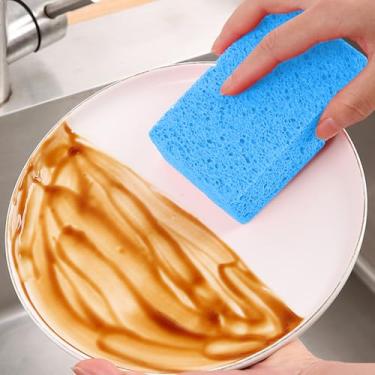 Imagem de Esponja de cozinha de limpeza comprimida de 6 peças, esponja de prato reutilizável estilo celulose expansível, esfregão antiarranhões para panelas, banheiro, azul